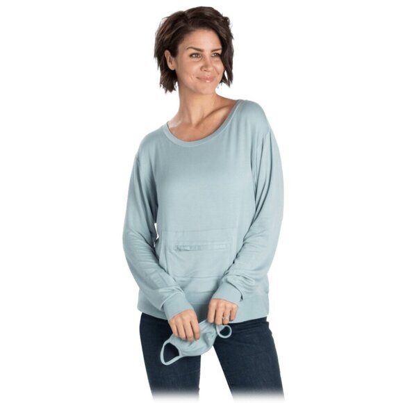 NWOT Adyson Parker Sweatshirt Size L SEA SPRAY Blue Kangaroo Zip Pocket Sweater - Picture 1 of 7